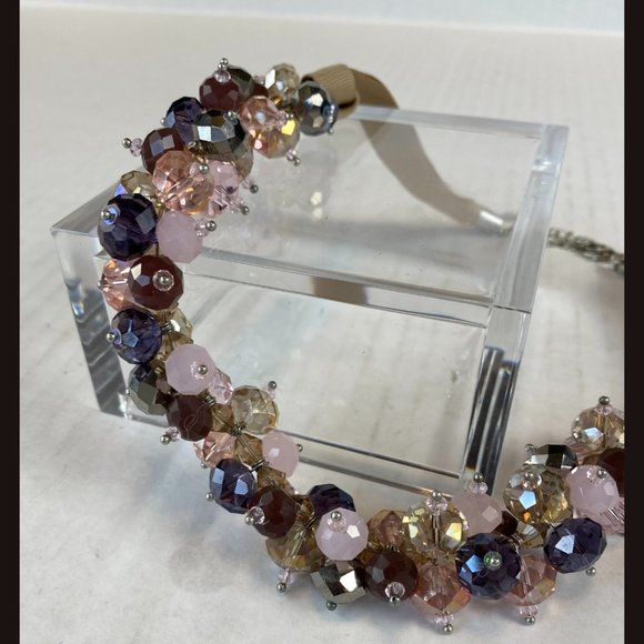 NWT Gold Purple Pink Taupe Beaded Grosgrain Ribbon Silver Clasp Macy's Necklace - Picture 4 of 6